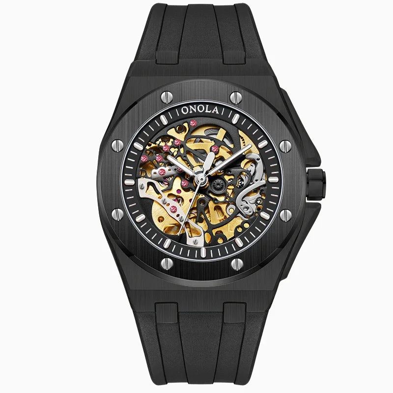 ONOLA 3834 Automatic Mechanical Men's Watch Fashion Sport Waterproof Luminous Watches for Men Silicone Strap Relogio Masculino