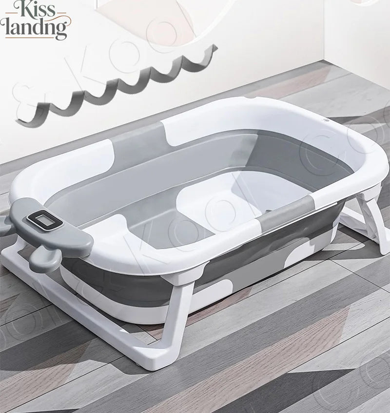 Foldable Silicone Baby Bathtub with Temperature Sensing, Non-Slip & Portable Infant Bath