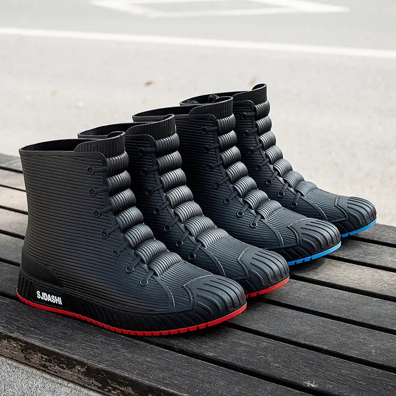 Fashionable Anti-Slip Short Rain Boots Men's Work Shoes Waterproof Kitchen Chef Rubber Shoes Men's Car Wash Fishing Work Water S