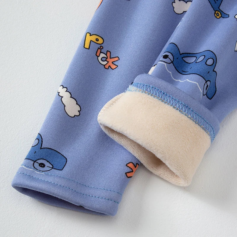 2-piece Autumn And Winter Children's Plush Thick Warm Home Underwear Set For Boys And Girls Fun And Cute Tops Comfortable Pants