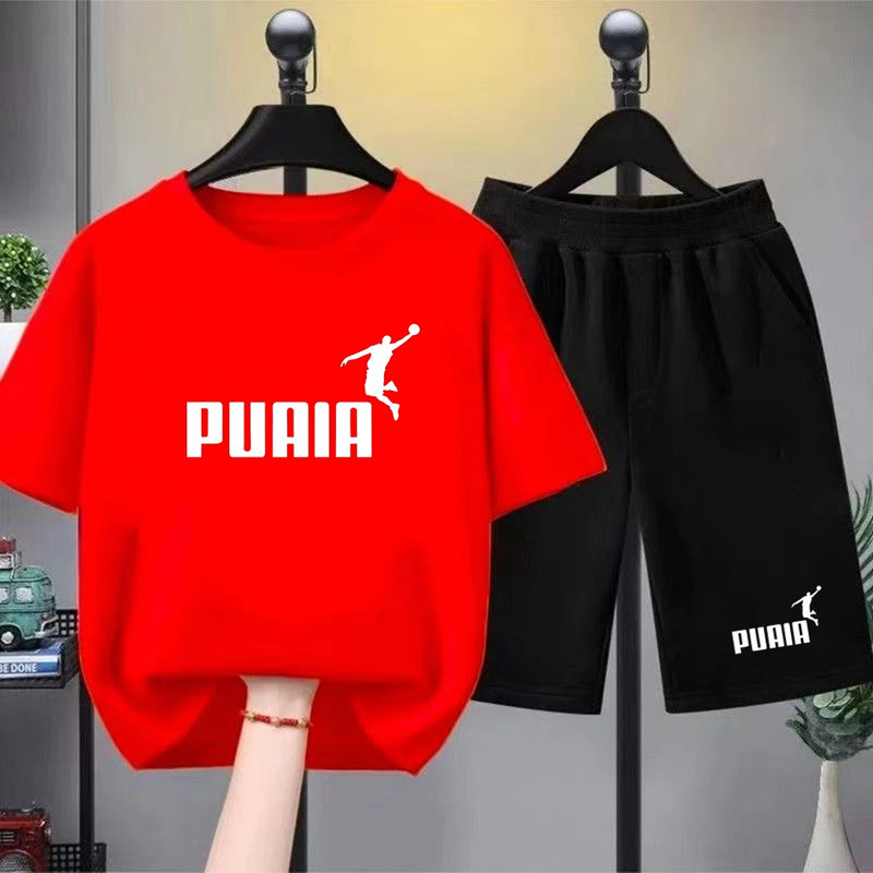Children T-shirt+Shorts Basketball Letter Print Summer | SAMAG