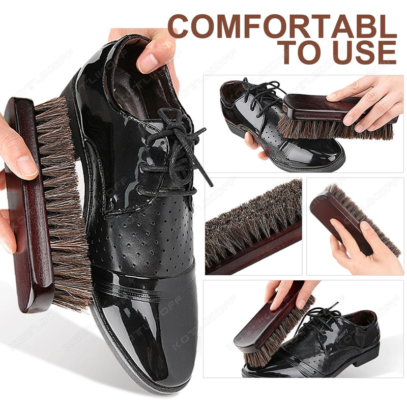 Premium Horsehair Shoe Brush For Leather Polishing Cleaning Car Interior Furniture Bag Effective Dirt Removal Shine Brush