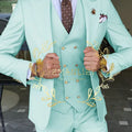 Beige Business Suits For Men Tuxedos Gold Buttons Groom Groomsman Prom Wedding Party Formal 3 Pieces Sets - View 14 | SAMAG