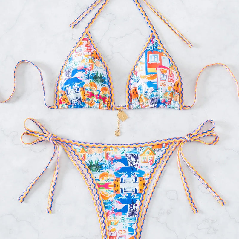 Women's Two Piece Bikini Set 2025, Sexy Triangle Push Up Swimsuit, Floral Print Bathing Suit, Beach Swimwear