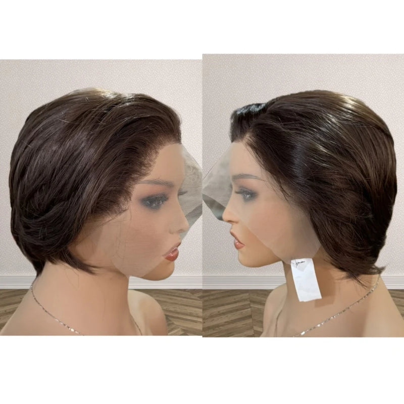 Short Bob Wig Brown Synthetic Lace Front Wigs For Women Pixie Cut Hair Bob Lace Wig Black Wig Sliver Grey Wig Cosplay Daily Life