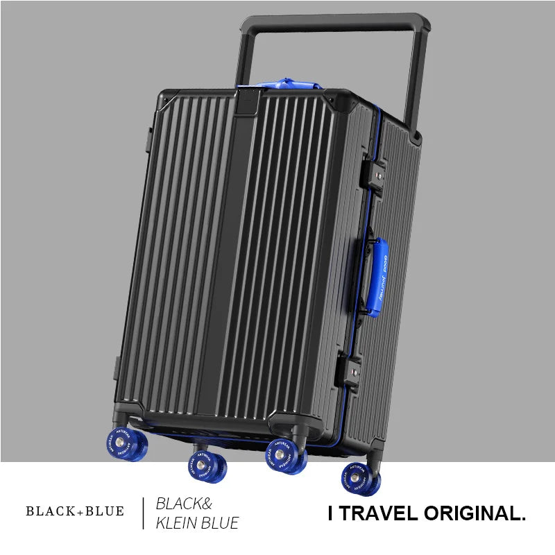 BunnyFly Suitcase Wide Handle Travel Suitcase Men 20 24  Carry-On Luggage Women PC Aluminum Frame Trolley Case
