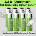 New 1.5V AAA 6800mAh Rechargeable Lithium Batteries High Capacity AAA Li-ion Battery Type-C USB 2000 Times Cycle with Free Cable