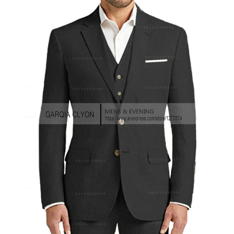 Summer Linen Suit Men Casual Party Classic Blazer Pants 3 Pieces Holiday Travel Tailor-made Breathable Cool Male Outfits