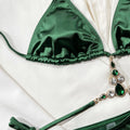 Sexy Green Satin Rhinestone Halter Tie Bikini Sets Two | SAMAG