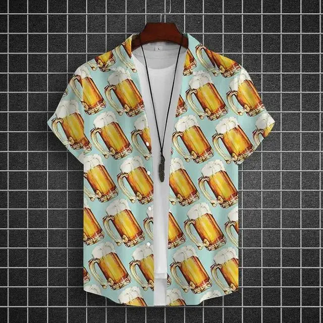 Hawaiian Shirt For Men 3d Beer Printed Short Sleeve Party | SAMAG