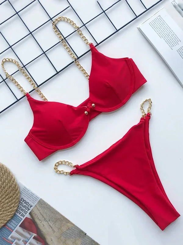 Sexy Metal Chains Underwired Bikini Women Swimsuit Female | SAMAG