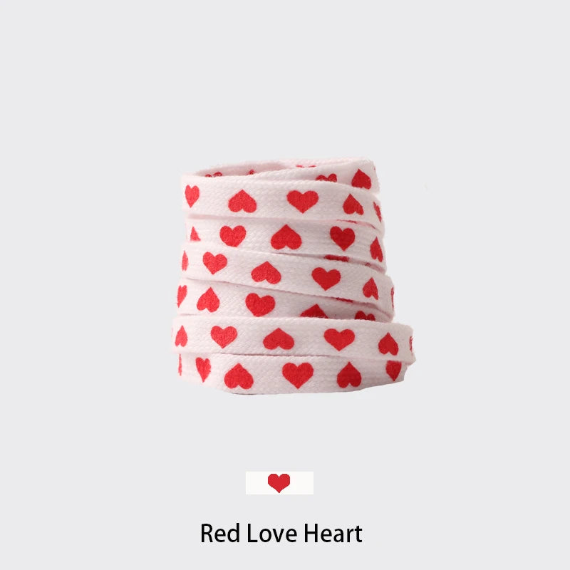 1 Pair Flat Shoelaces Heart Pattern Printing Shoe Laces Tightly Woven Do Not Fade Shoe Lace For Sneakers Shoe Rope Unisex