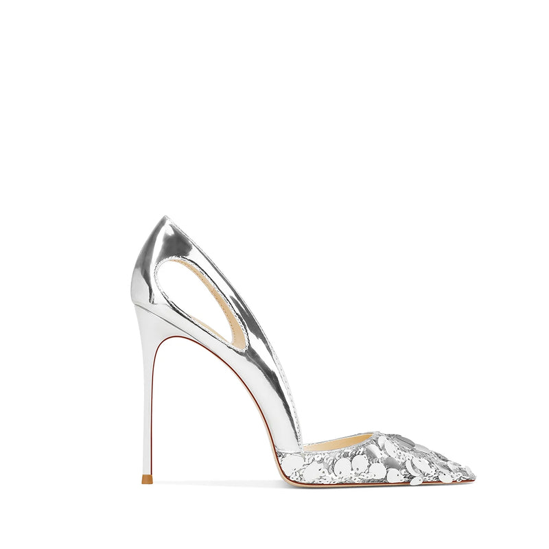 Silver Sequined High Heels Women's Pointed Heels 2025 Summer New