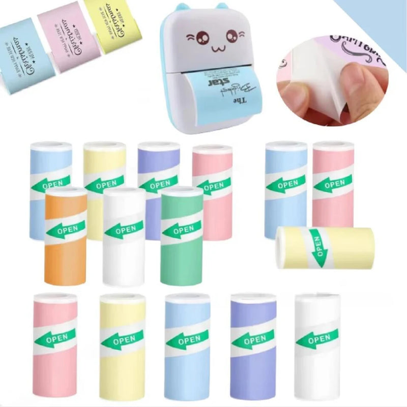 57*25MM HD Mini Printer Thermal Paper Self-adhesive Roll Paper Label Sticker Photo Inkless Printing Portable Printer Color Paper
