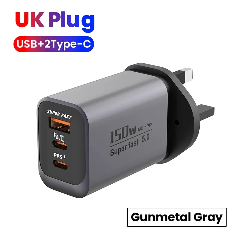 150W Type C Charger Fast Charging Phone Charger Adapter For iPhone Samsung Xiaomi Huawei EU/US/UK Plug Quick Charge Wall Charger