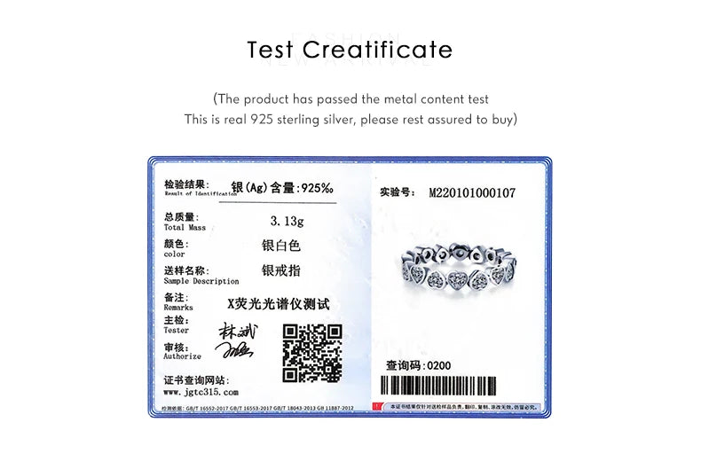 Modian Fashion Classic Cubic Zirconia Jewelry Real 925 sterling silver Love Hearts Ring Eternity Simulated Ring Bands Jewelry