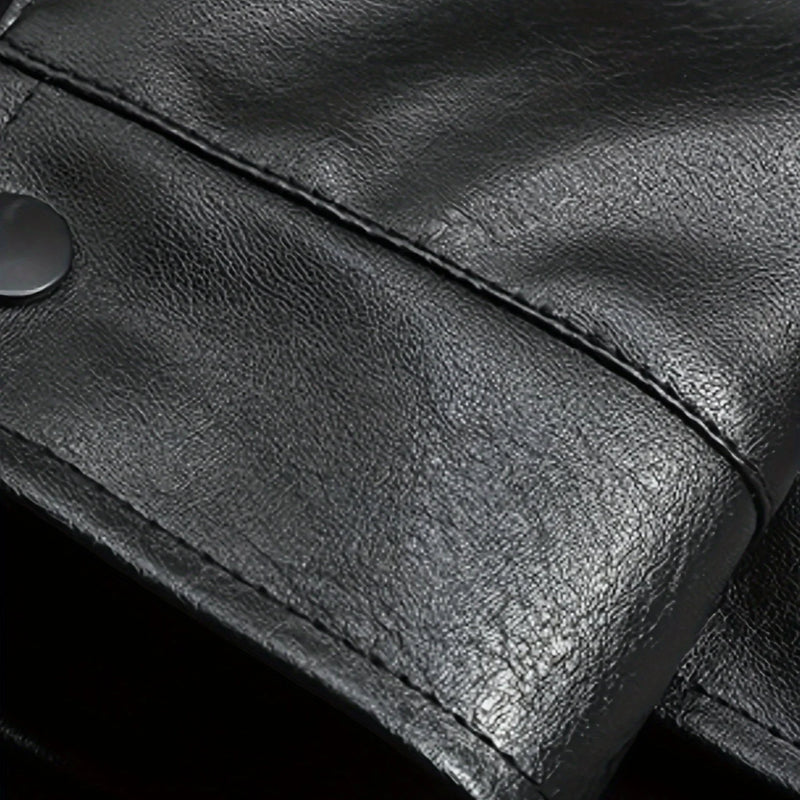 Men's Autumn and Winter Black Gold Graphene Lined Camel Hair Warm Fur Collar Pu Leather Jacket