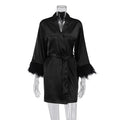 White Feather Robe With Fur Full Sleeves Sleepwear Satin | SAMAG