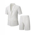 KIDWHXR Men Suit Set Summer British Style Solid Color Short Sleeve Male Outfit Slim Breathable Business Wedding Man 2-piece Suit