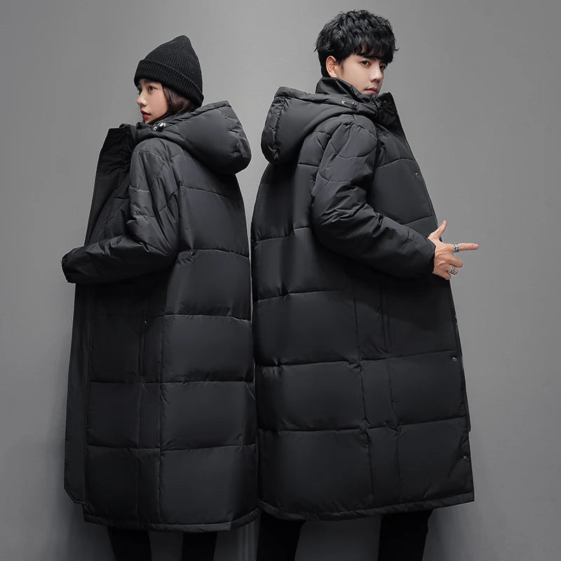 2026 New Style Down Jacket Long Sleeve for Men and Women Knee-Length Korean Style Winter Thick, Couple's Hooded Coat