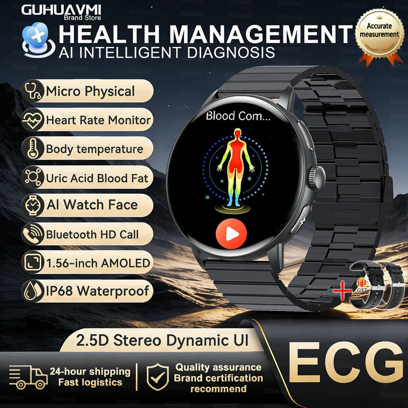 2026 New AI Accurate Diagnosis Body Fat Uric Acid BP ECG SmartWatch HD AMOLED Screen call Sport Health Smart watch For Men women