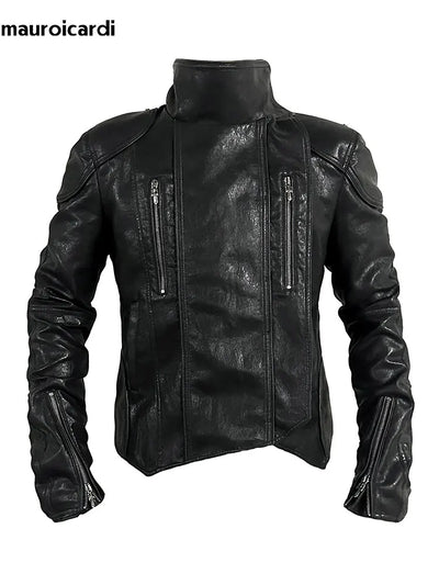 Mauroicardi Spring Black Short Pu Leather Jacket Men | SAMAG