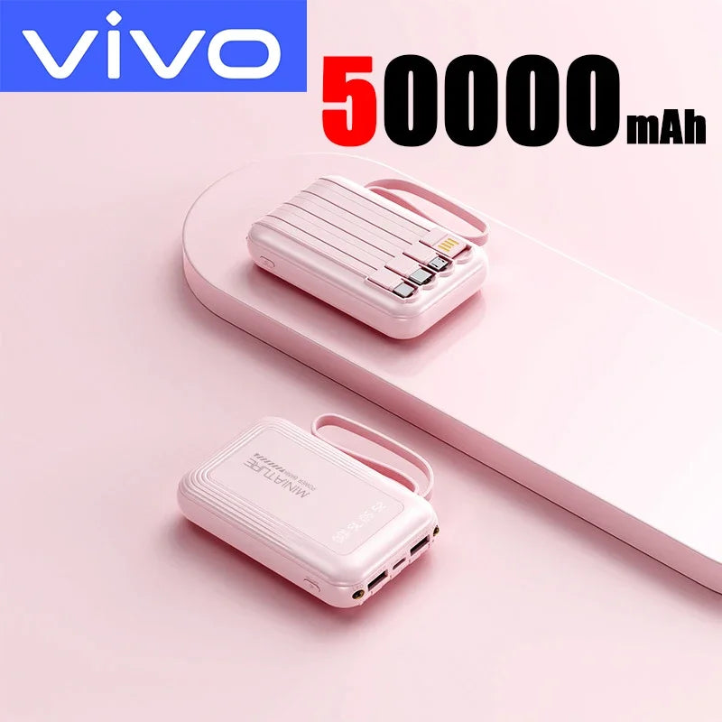 VIVO Mini 500000mAh Power Bank Super Fast Charging 4 in 1 Built in Cables LED Digital Display Power Bank for iPhone Samsung