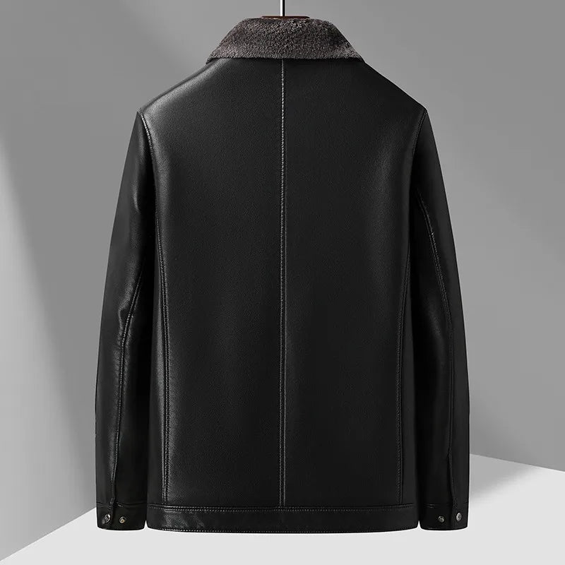 Winter Thick Warm Fur Integrated Leather Jackets Men's High Quality Solid Casual Business PU Coat Retro Versatile Men Clothing