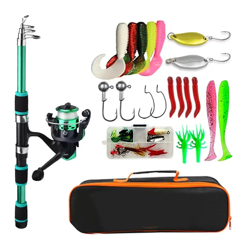 Fishing rod full set, fishing tackle set, novice fishing rod, fishing equipment and 21pcs bait are available in two styles