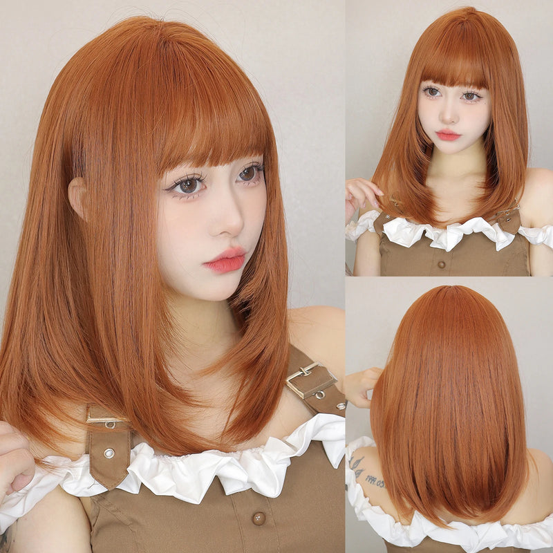EASIHAIR Medium Length Wavy Blonde Synthetic Wig With Bangs For Women Natural Wigs Hair Heat Resistant Daily Party Cosplay Use