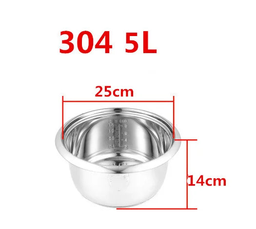 Rice Cooker Liner General Food Stainless Steel Uncoated Thickened 2L3L4L5L6L8L Rice Cooker Inner Pot