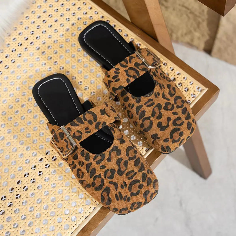 Summer Round Headed Comfortable Leopard Print Casual Slippers Fashionable New Style Elegant Anti Slip Flat Slippers for Women