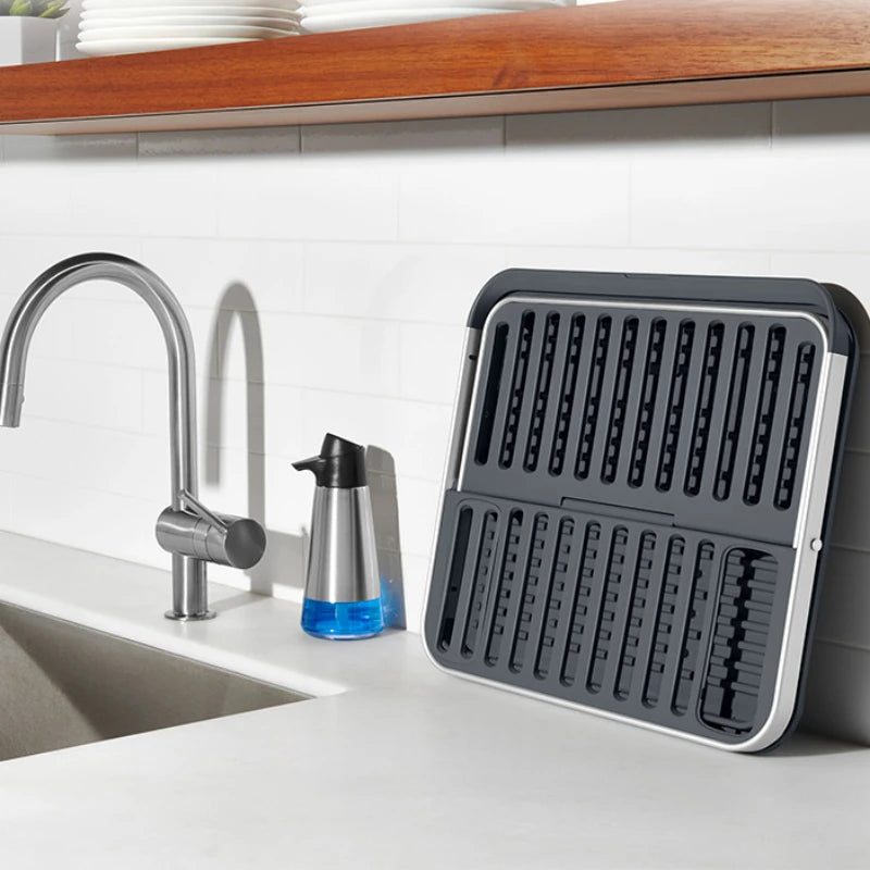 Aluminum Fold Flat Dish Drying Rack 2 Tier with Drainboard Collapsible for Kitchen Counter Space Saving - View 3 | SAMAG