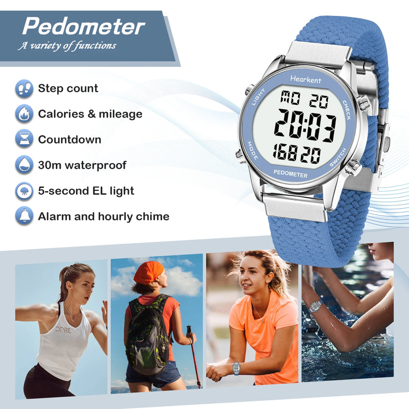 Hearkent Pedometer Sport Watches Step Counter Watch Women Digital Calories Mile Stopwatch Countdown for - Visuel 2 | SAMAG
