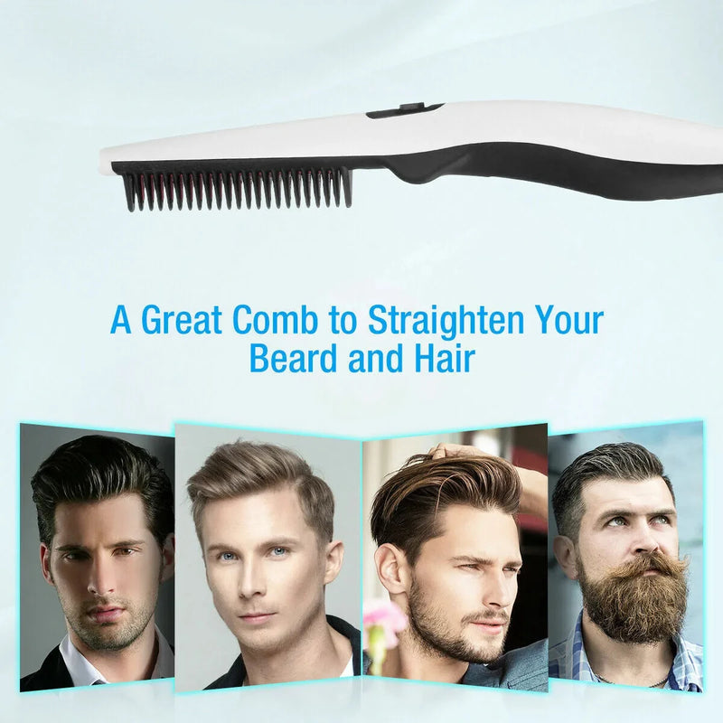 2-in-1 Electric Hair Straightening Comb Portable Anti-Scald Beard Straightener Fast Heat White Brush for Men & Women