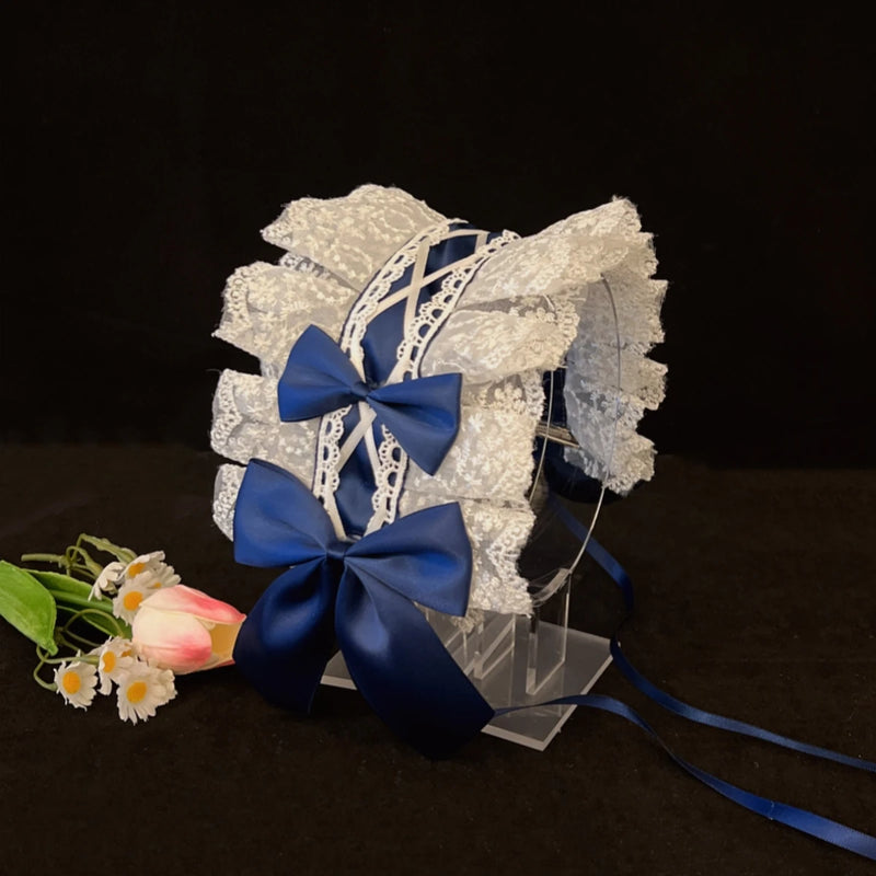 2024 Japanese Lace Bow Ribbon Lolita Headdress Ears on The Head Headband Lolita Maid Anime Cosplay Hair Accessories
