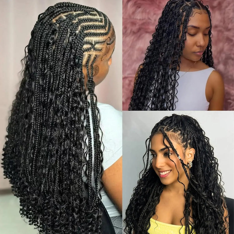 Pre Stretched Jet Black Boho Hair for Braiding Synthetic Hypoallergenic Crochet Boho Braids Ez Braid Knotless Curly Deep Wave