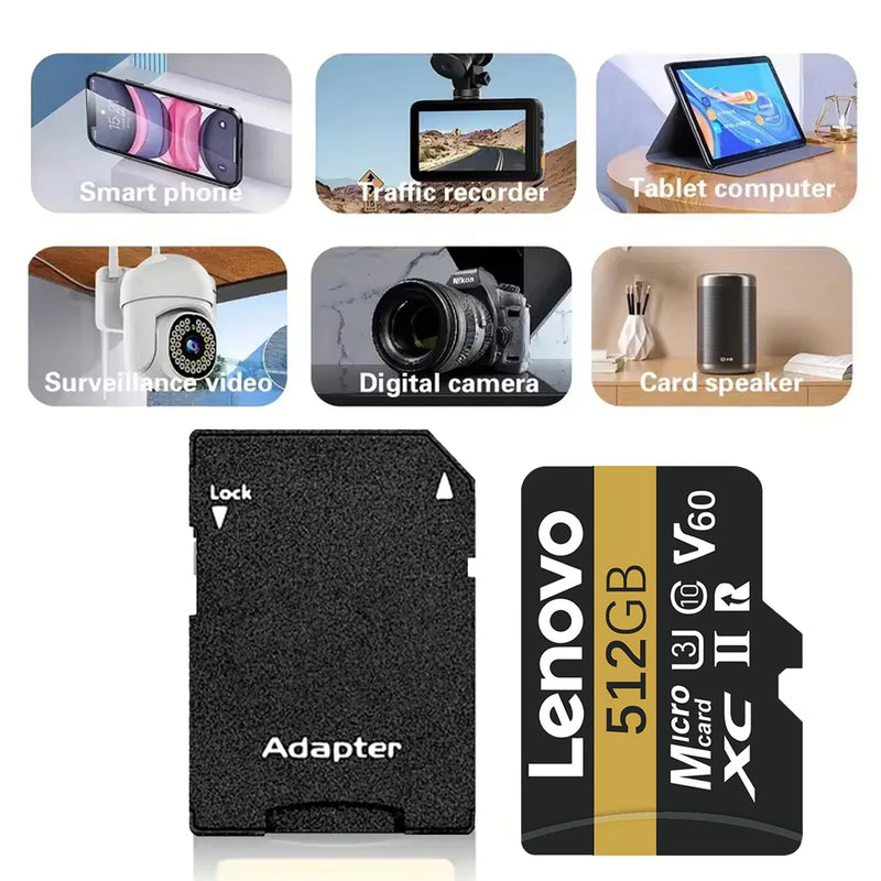 High Speed Lenovo SD Memory Card 128GB 256GB 512GB 64GB Micro SD Cards  Class 10 U3 V60 TF Card For Nintendo Switch Drone Camera