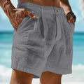Summer Cotton Linen Shorts for Men Solid Casual Button | SAMAG