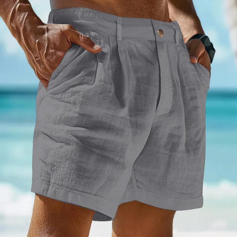 Summer Cotton Linen Shorts for Men Solid Casual Button | SAMAG