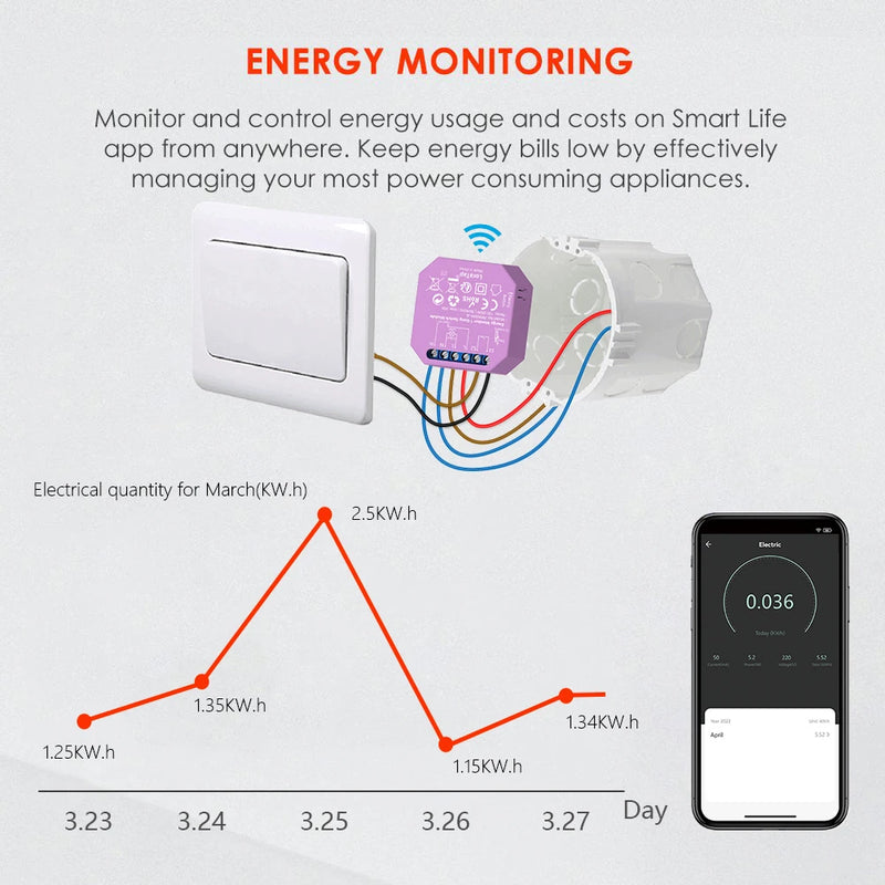 LoraTap Tuya Smart Life ZigBee WiFi Light Switch Module Dimmer Energy Monitor App Remote Control Alexa Google Home Voice Control