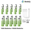 1.5V AA 13600mAh + AAA 6800mAh Rechargeable Lithium Battery Set with USB-C Fast Charging Type C Cable