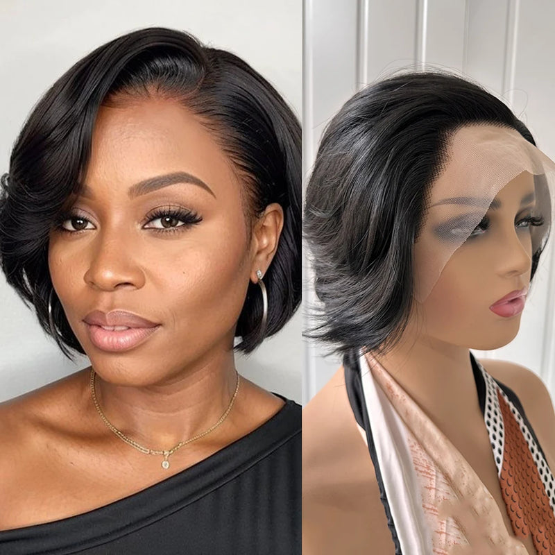 Short Bob Wig Brown Synthetic Lace Front Wigs For Women Pixie Cut Hair Bob Lace Wig Black Wig Sliver Grey Wig Cosplay Daily Life
