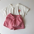 Girls White T-shirt Plaid Shorts /Set Casual Simple Cute | SAMAG
