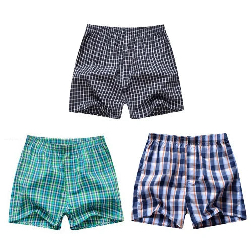 3Pcs/Lot Men Boxer Plaid Underpants 100% Cotton Underwear Male Sleep Bottoms Shorts Brand Top Quality Loose Homewear Oversize