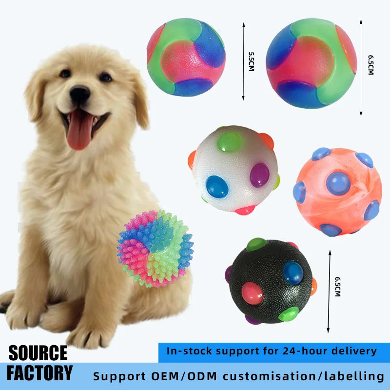 Glowing Bouncy Ball with Whistle Sound Elastic Chew Toy for Dogs Teeth Cleaning Massage Ball Safe Pet Toys Stress Relief Gift‌