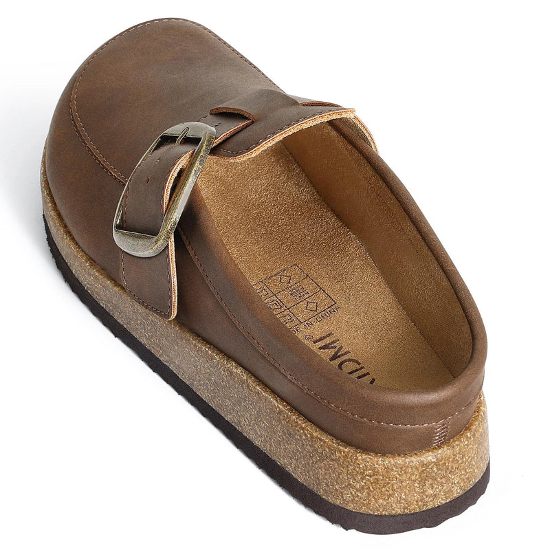 Kidmi Women's Classic loafer-inspired Design Vegan Leather Slip On Clogs With Big Buckle Lady Supportive Cork Footbed Slippers