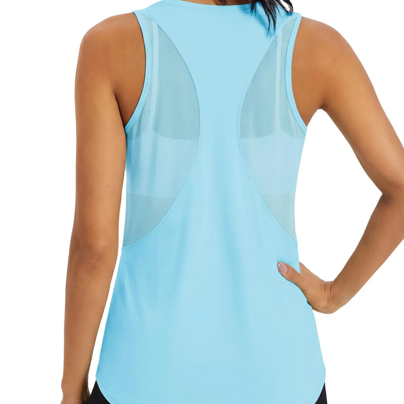 TACVASEN Womens Mesh Racerback Workout Tank Top Yoga Sleeveless Shirt High Low Curved Hem Quick Dry Breathable Athletic Vest