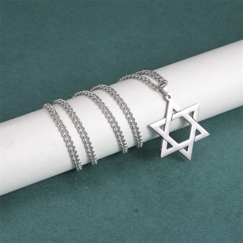 EUEAVAN Star of David Pendant Necklace Women Men Stainless Steel Gold Silver Black Color Classic Six-pointed Star Jewish Jewelry