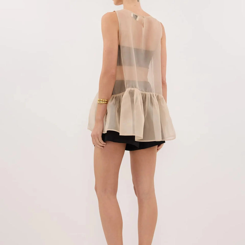 LIMO Sheer Mesh Sleeveless Top Women Ruffle Hem Flowy - View 2 | SAMAG